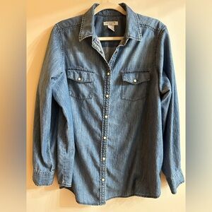 Liz Claiborne Denim Chambray Western Style Snap Pearl Button Down Shirt, Size 2X